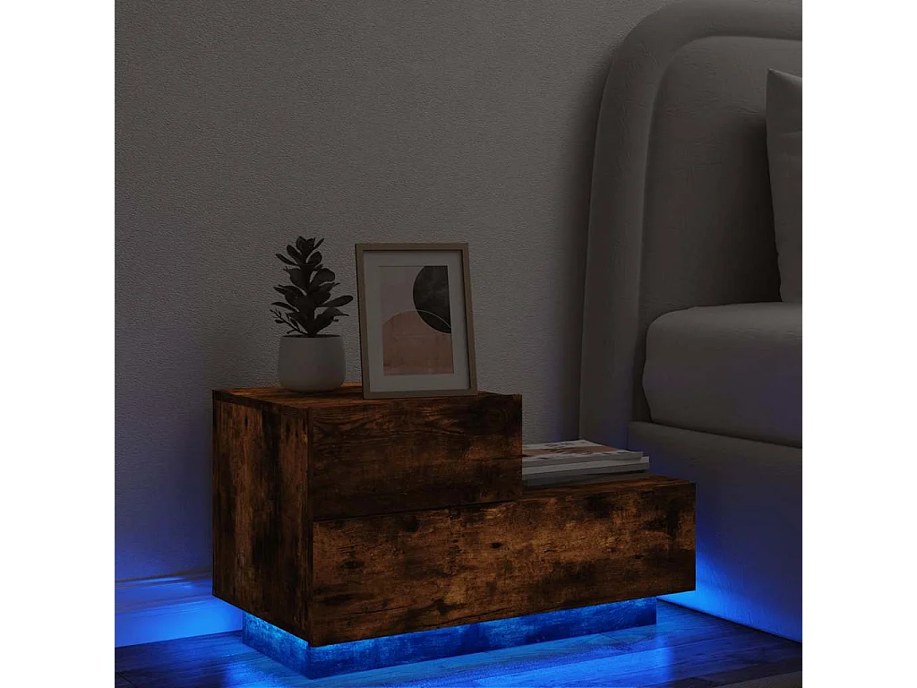 Nachttisch-Beistelltisch mit LED-Leuchten Räuchereiche 70x36x40,5 cm SHL49705