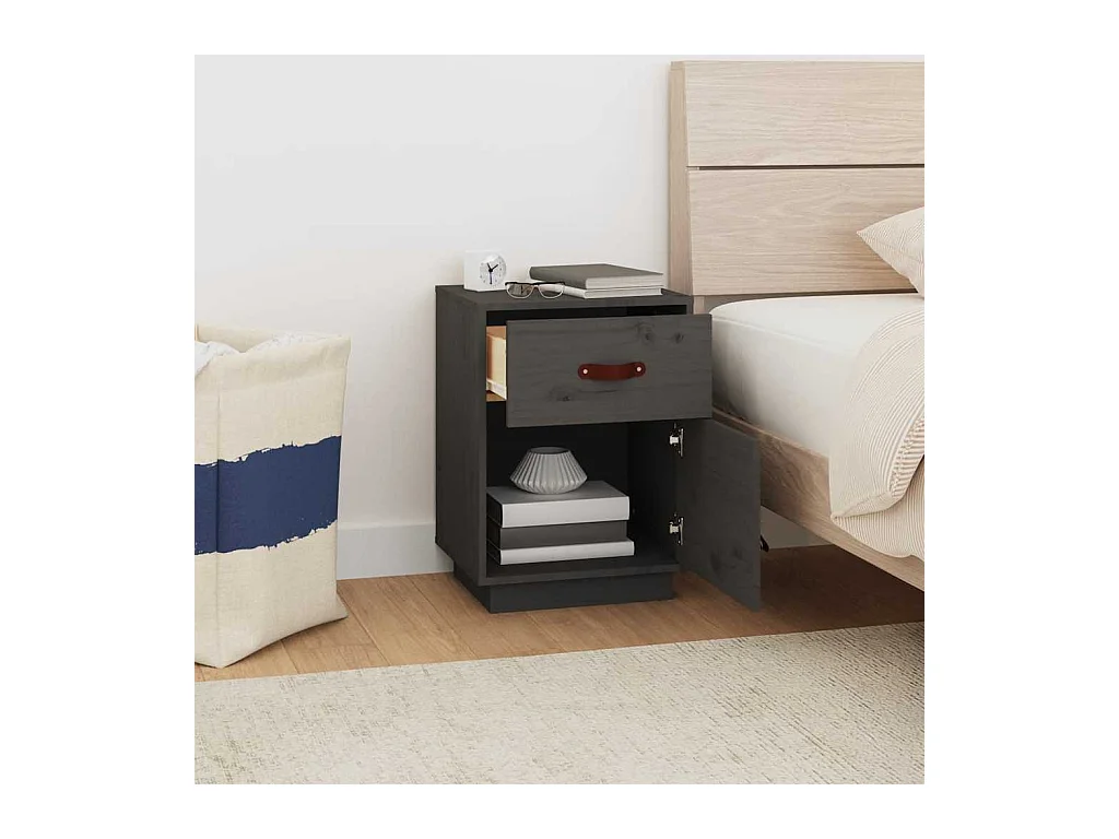 Mesita de noche | Mesilla de noche madera maciza de pino gris 40x34x55 cm