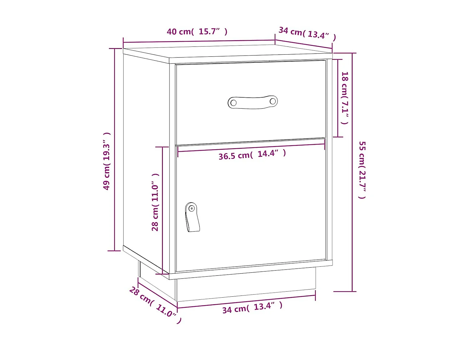 Mesita de noche | Mesilla de noche madera maciza de pino gris 40x34x55 cm