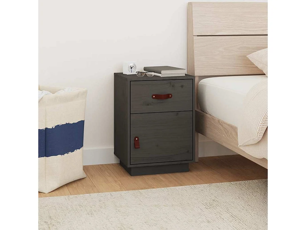 Nachttisch-Beistelltisch Grau 40x34x55 cm Massivholz Kiefer SHL93772