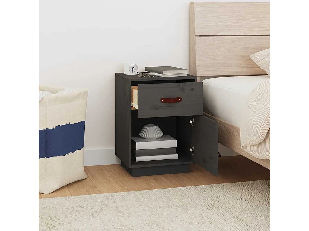 Nachttisch-Beistelltisch Grau 40x34x55 cm Massivholz Kiefer SHL93772