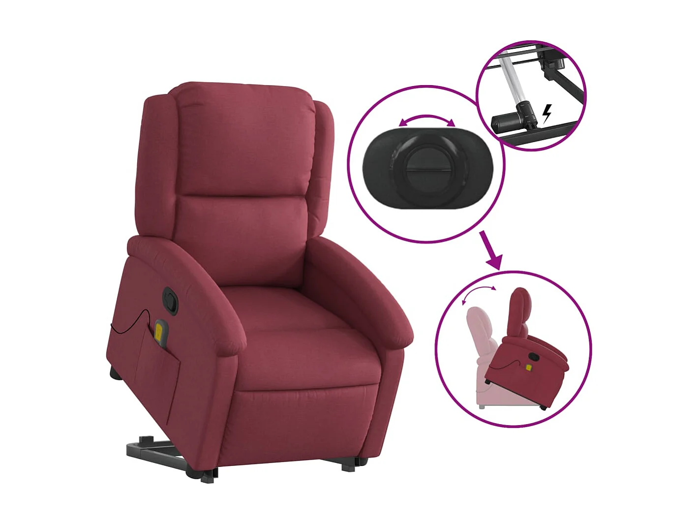 Fauteuil inclinable-Chaise de relax-Fauteuil de Massage Rouge bordeaux Tissu SHL2393