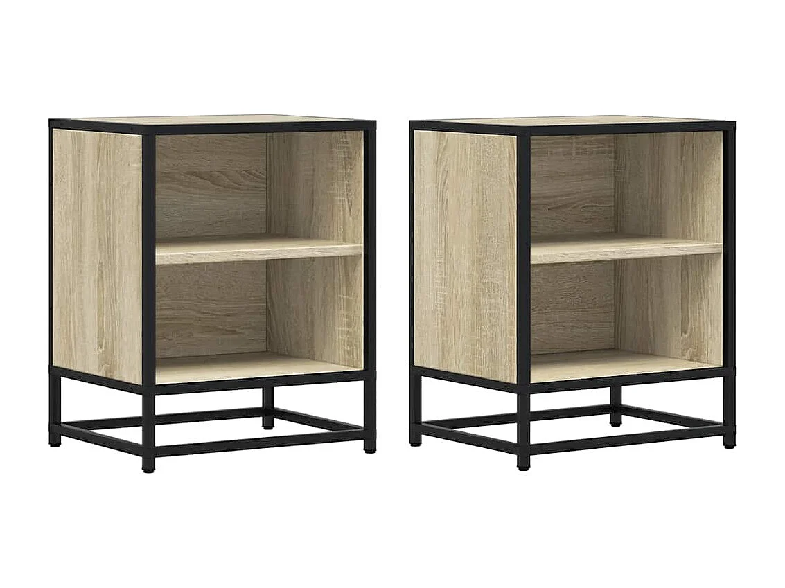 Nachttisch 2er Set-Beistelltisch-Nachttischkommode Sonoma-Eiche 40x31x50cm Holzwerkstoff Metall SHL1037