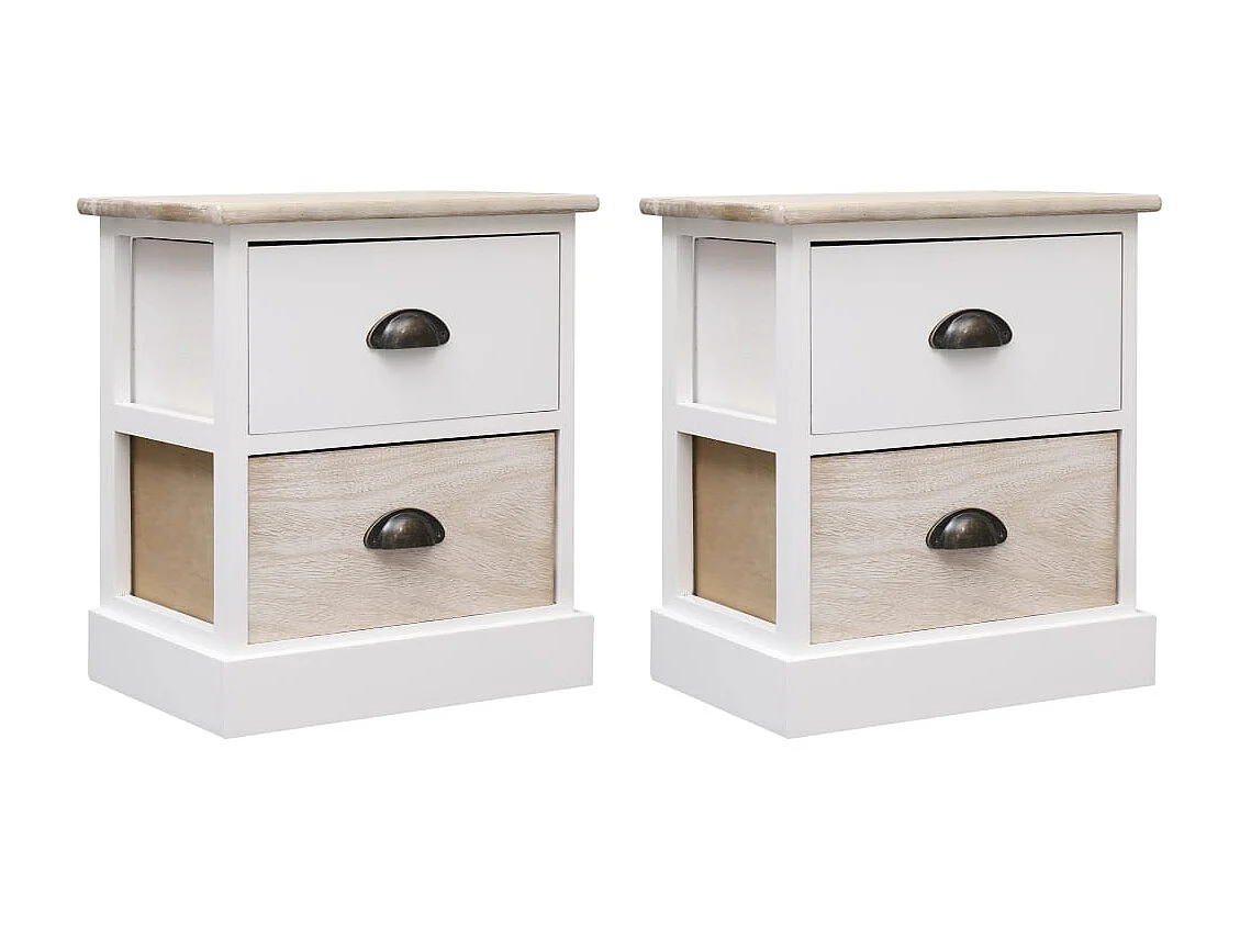 Nachttisch 2er Set-Beistelltisch-Nachttischkommode Weiß und Natur 38×28×45 cm Paulownia-Holz SHL17265