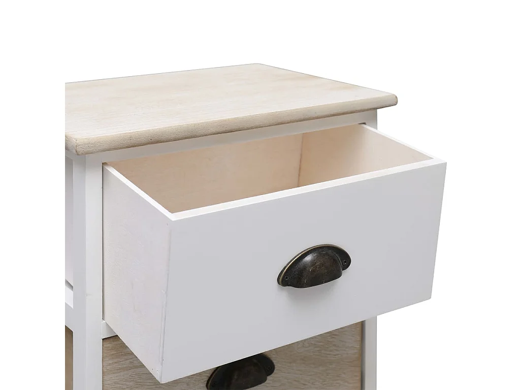 Nachttisch 2er Set-Beistelltisch-Nachttischkommode Weiß und Natur 38×28×45 cm Paulownia-Holz SHL17265