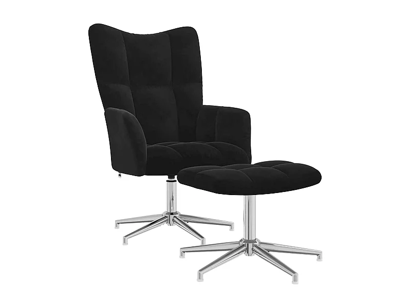 Sillón de relax | Silla de relax con taburete terciopelo negro SHL2240