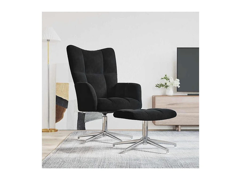 Sillón de relax | Silla de relax con taburete terciopelo negro SHL2240