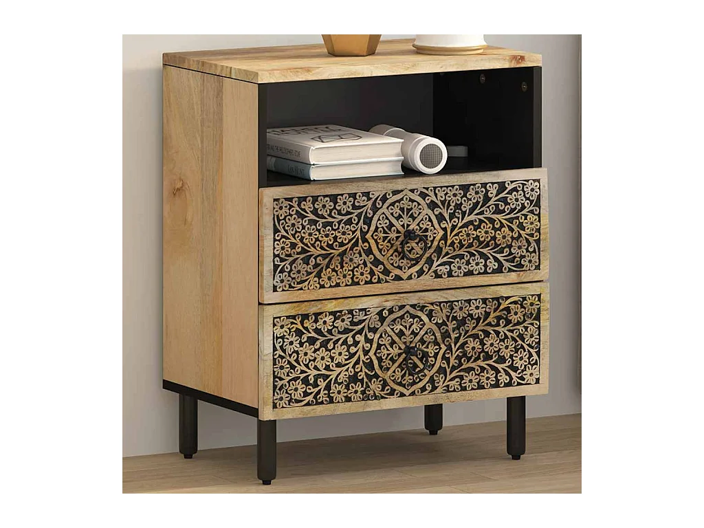 Mesita de noche | Mesilla de noche madera maciza de mango 50x33x60 cm