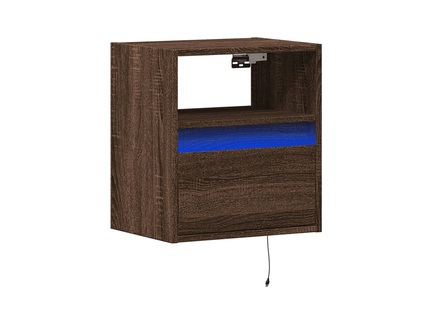 Mesita de noche | Mesilla de noche de pared con luces LED roble marrón