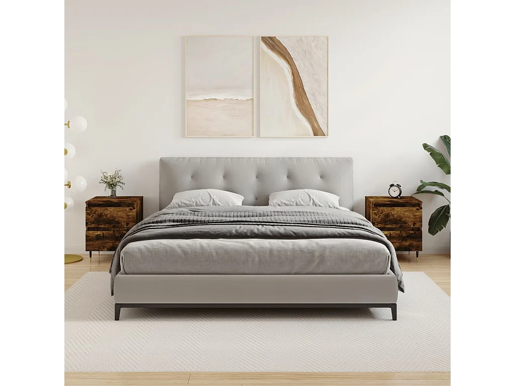 Nachttisch 2er Set-Beistelltisch-Nachttischkommode Räuchereiche 40x35x50 cm Holzwerkstoff SHL57251