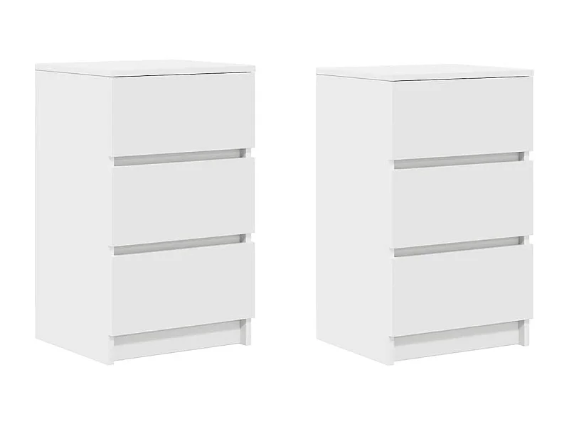 Pack 2 uds Mesilla de noche | Mesitas de noche con 3 cajones Blanco 39x35x65 cm
