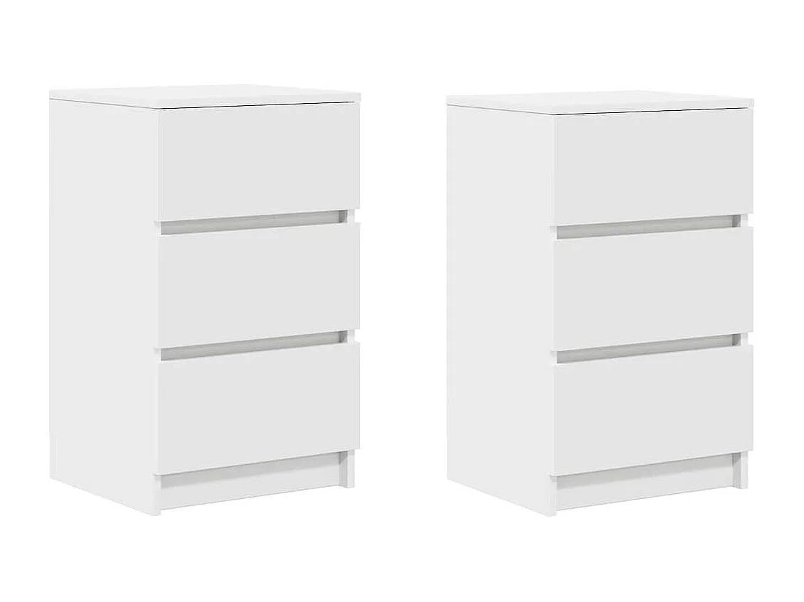 Pack 2 uds Mesilla de noche | Mesitas de noche con 3 cajones Blanco 39x35x65 cm