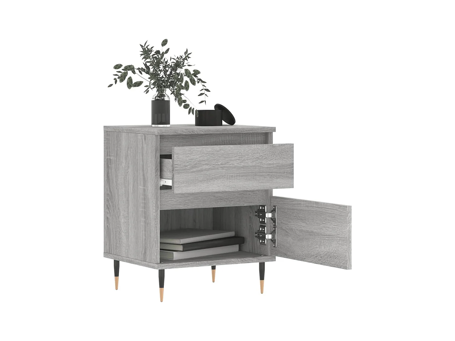 Mesita de noche | Mesilla de noche 2 uds. madera ingeniería gris Sonoma 40x35x50 cm