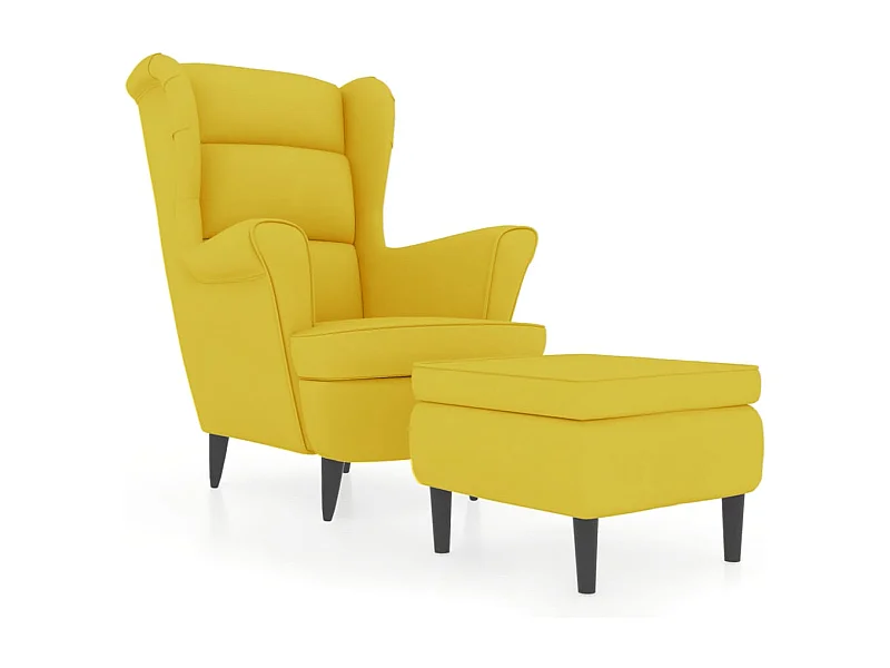 Sillón de salón | Silla | Sillón orejero con taburete terciopelo amarillo mostaza SHL8060