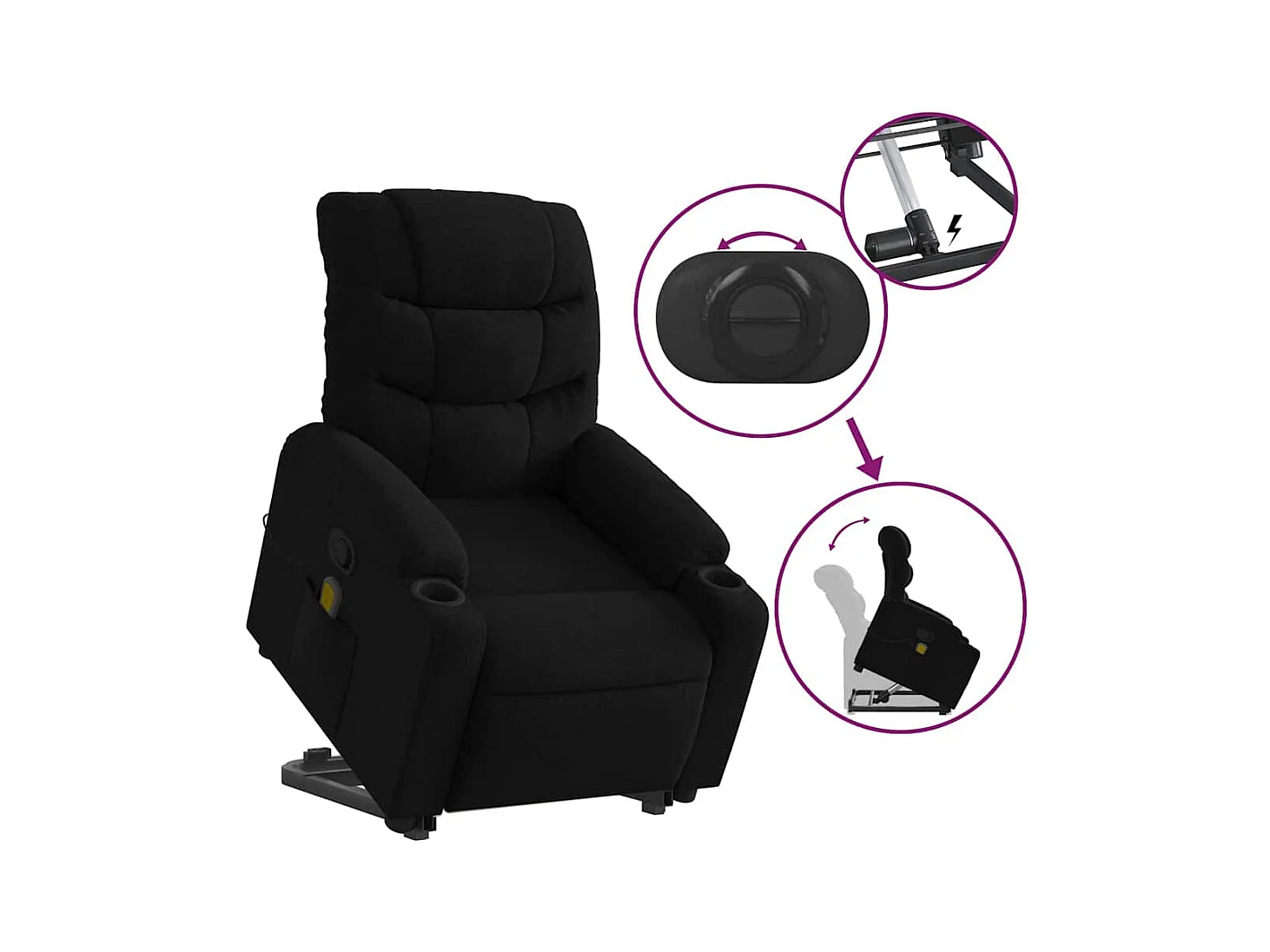 Sillón de relax | Sillón reclinable de masaje elevable tela negro SHL9487