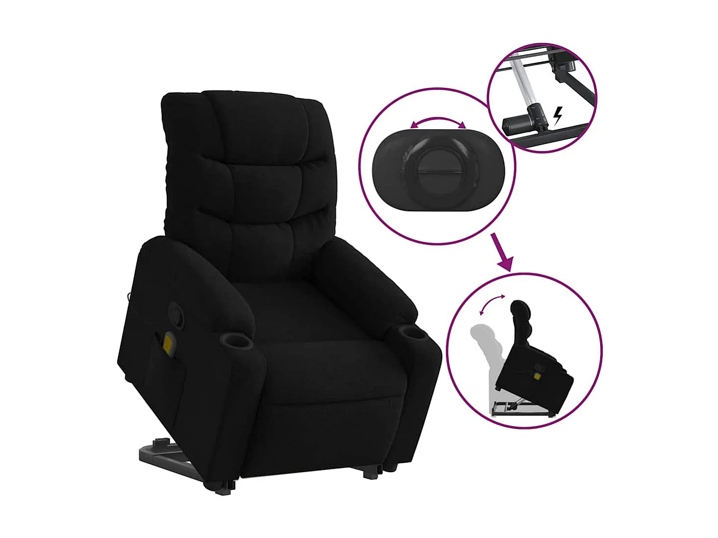 Fauteuil inclinable-Chaise de relax-Fauteuil de Massage Noir Tissu SHL3153