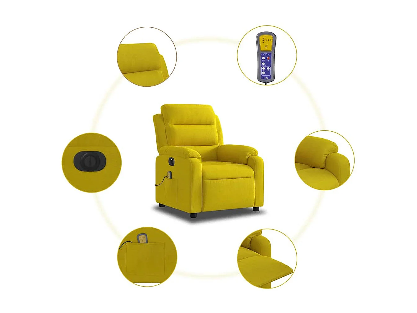 Sillón de relax | Sillón reclinable de masaje eléctrico terciopelo amarillo SHL7392