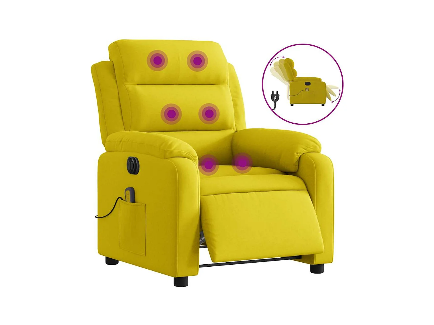 Fauteuil inclinable électrique-Chaise-Fauteuil de Massage jaune velours SHL2492