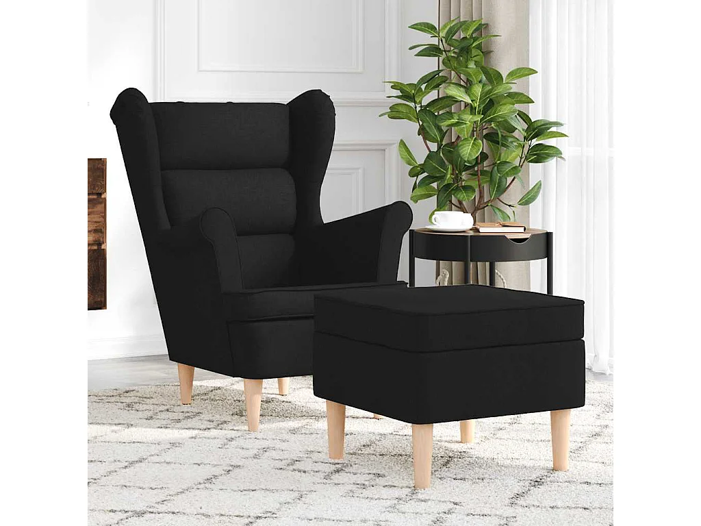 Sillón de salón | Silla de relax con reposapiés de tela negro SHL5319