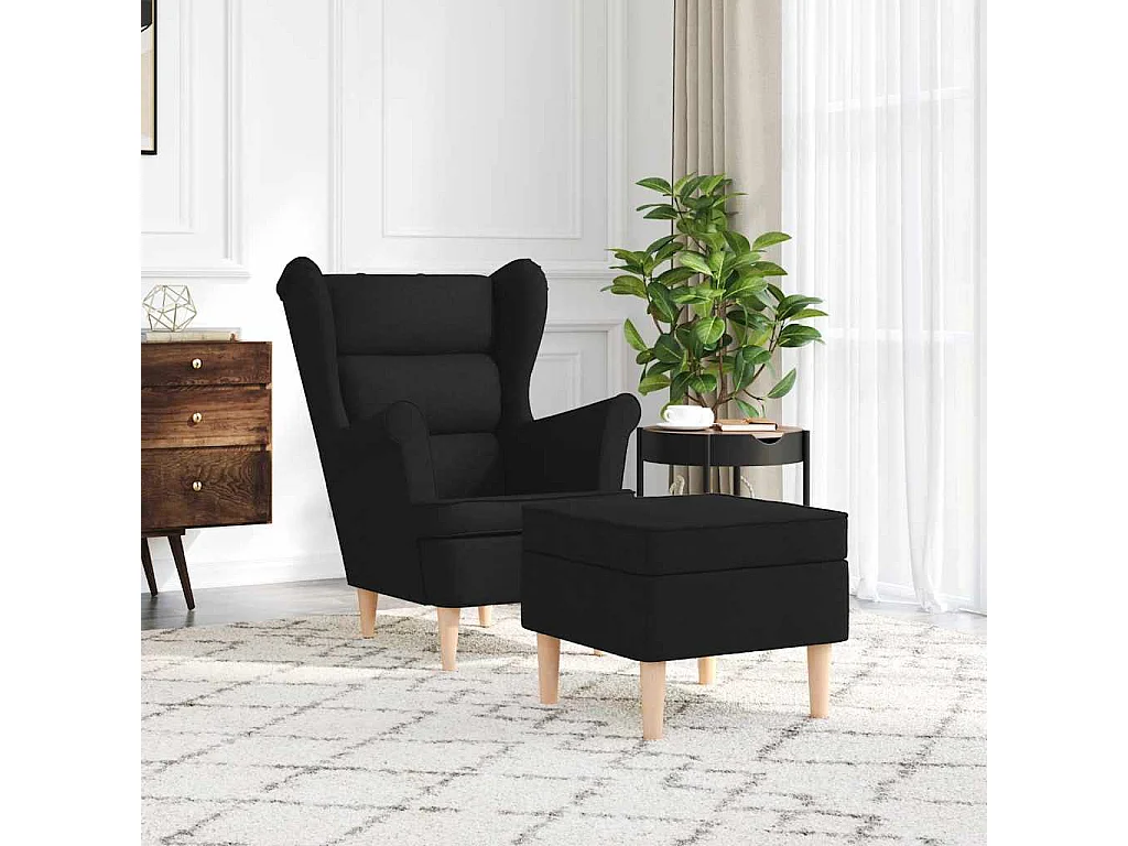 Sillón de salón | Silla de relax con reposapiés de tela negro SHL5319