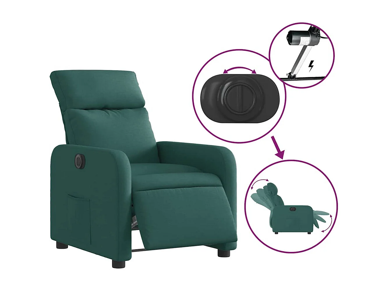 Relaxstoel | Fauteuil verstelbaar elektrisch stof donkergroen