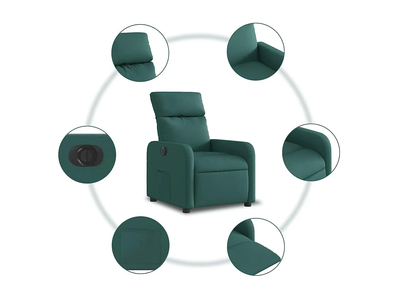 Relaxstoel | Fauteuil verstelbaar elektrisch stof donkergroen