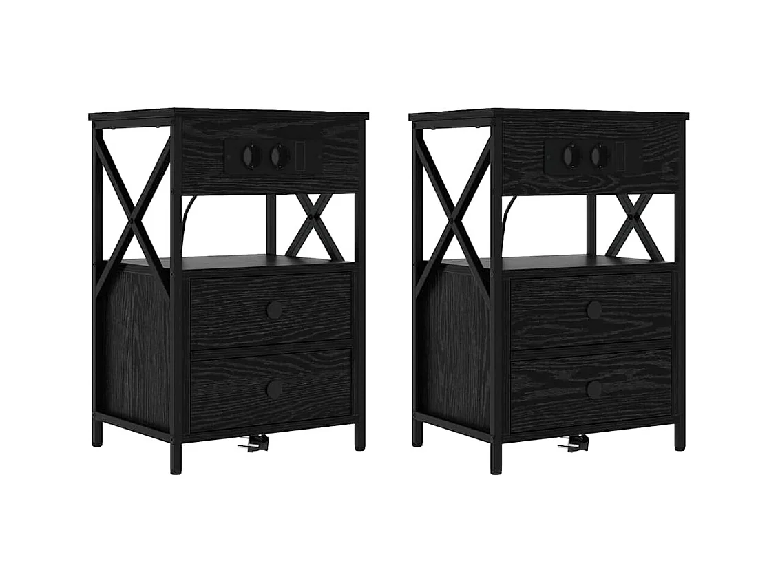 Mesita de Noche | Armario de Noche 2 uds con cajón Roble negro 40x31x60 cm