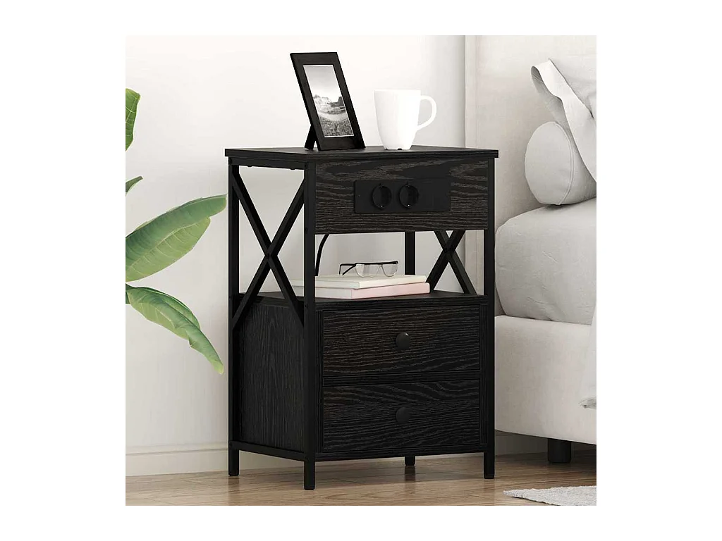 Mesita de Noche | Armario de Noche 2 uds con cajón Roble negro 40x31x60 cm