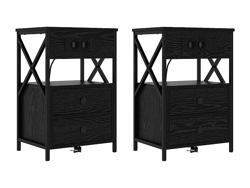 Nachttisch 2er Set-Beistelltisch Schwarz Eichen-Optik 40 x 31 x 60 cm SHL56465