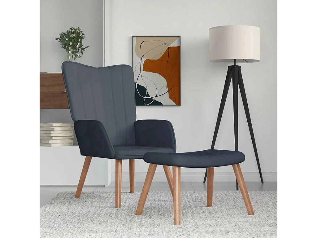 Sillón de relax | Silla de relax con taburete terciopelo gris oscuro SHL5476