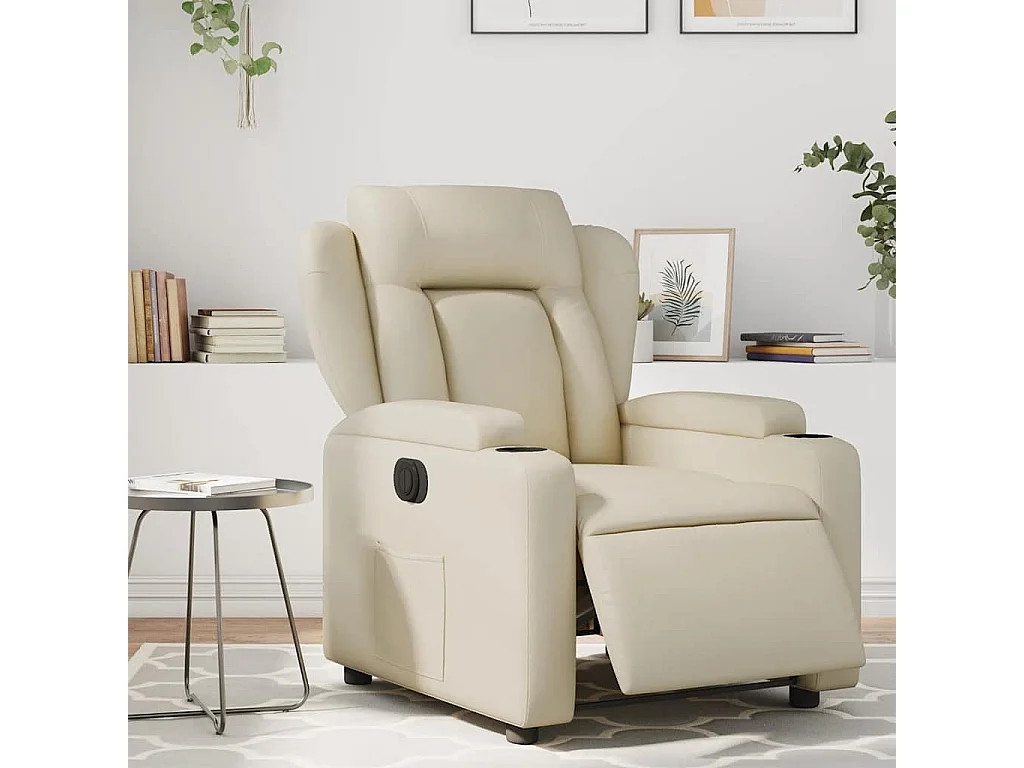 Relaxsessel Elektrisch | Lounge Sessel indoor Creme Kunstleder SHL54705