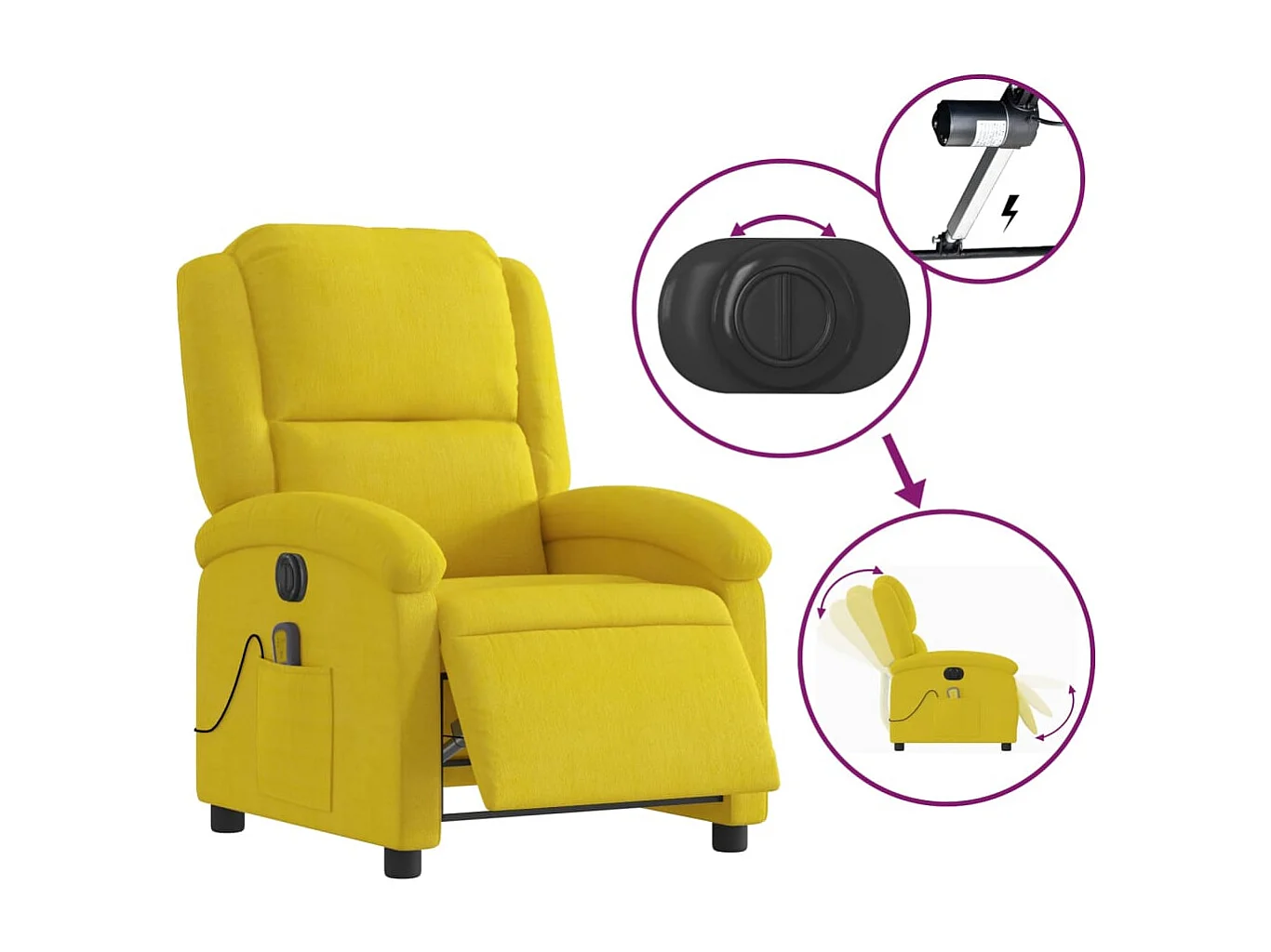 Sillón de relax | Sillón reclinable de masaje eléctrico terciopelo amarillo SHL2969