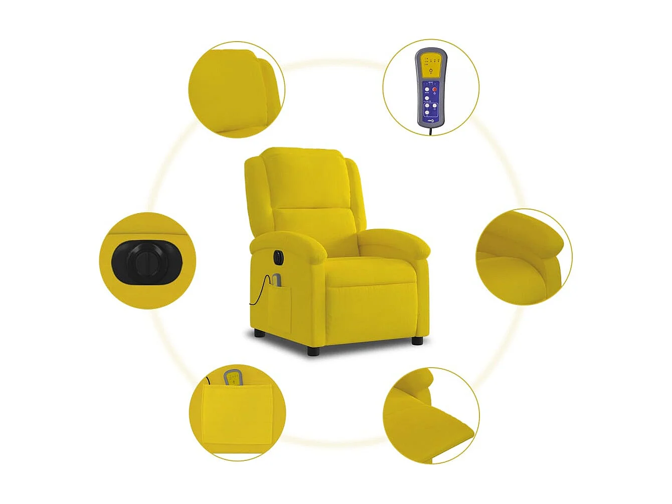 Sillón de relax | Sillón reclinable de masaje eléctrico terciopelo amarillo SHL2969