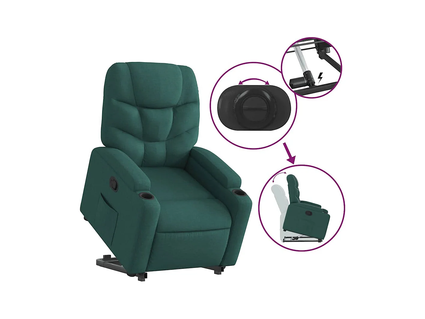 Sillón de relax | Silla | Sillón reclinable elevable tela verde oscuro SHL6554