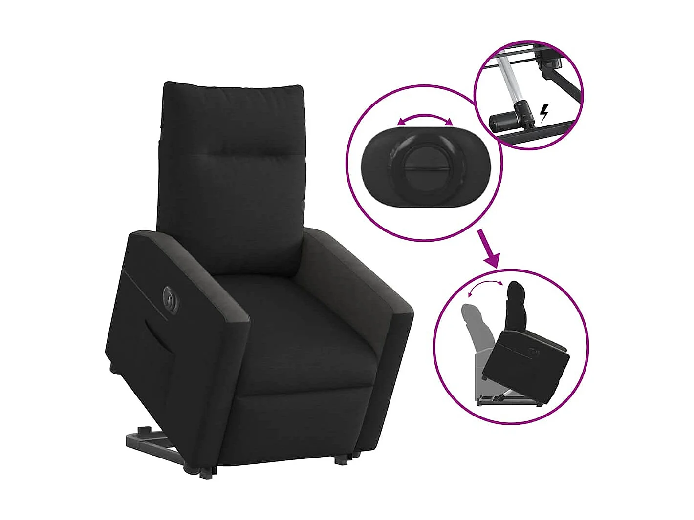 Silla de relax | Sillón eléctrico reclinable elevable de tela negro SHL5262