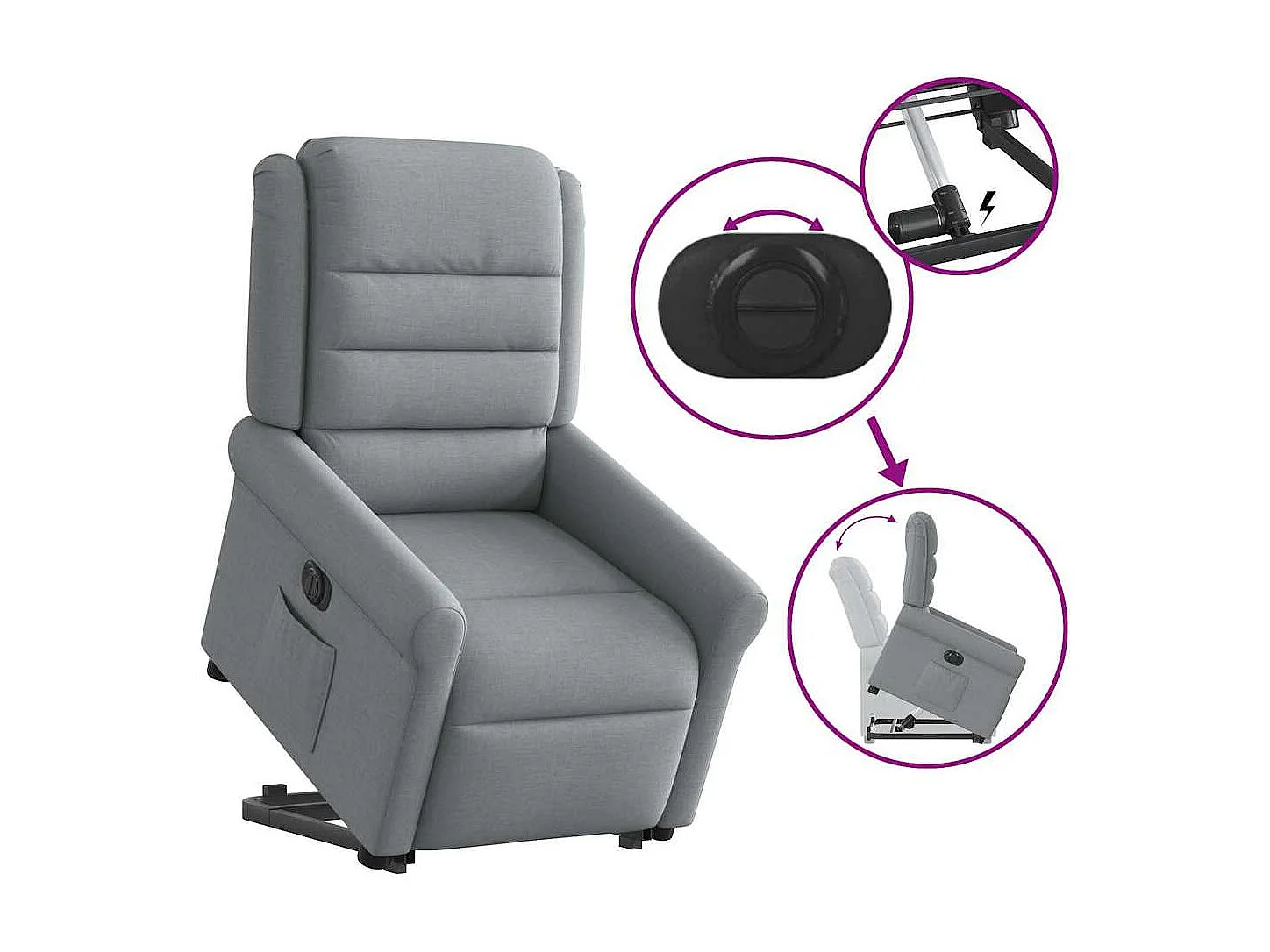 Fauteuil inclinable électrique-Chaise de relax-Fauteuil TV gris clair tissu SHL4395