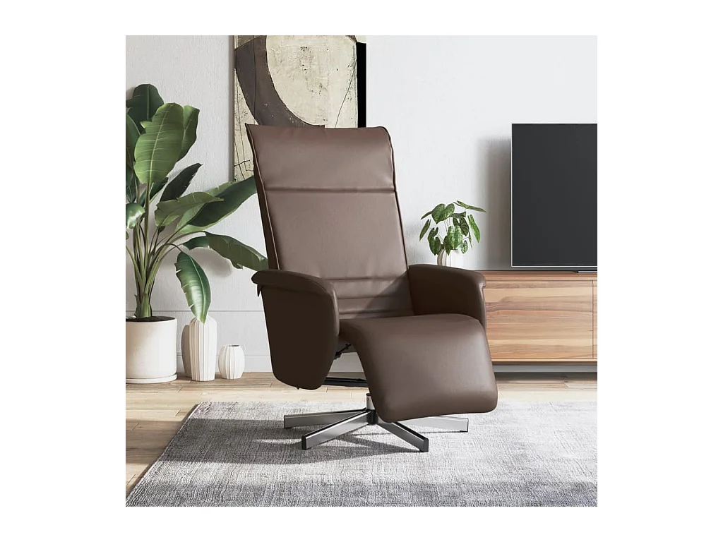 Sillón de relax | Sillón reclinable con reposapiés cuero sintético marrón SHL6691