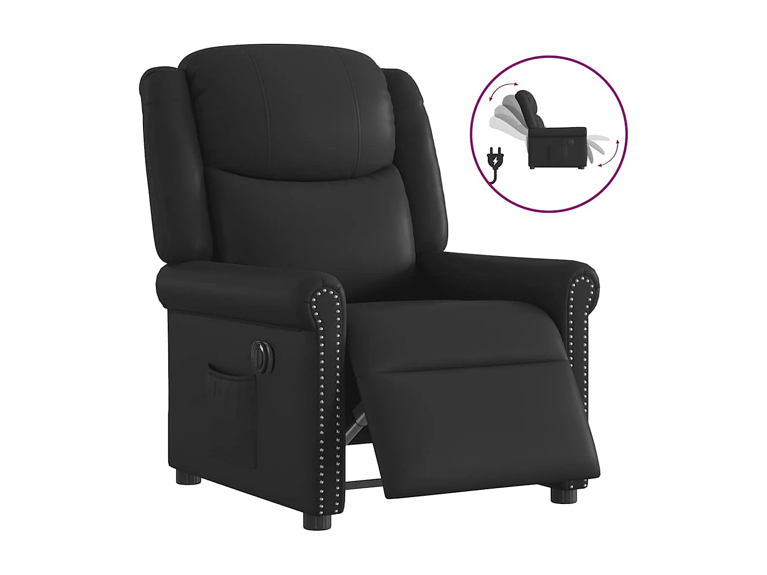 Sillón de relax | Sillón reclinable eléctrico cuero sintético negro brillante SHL6814