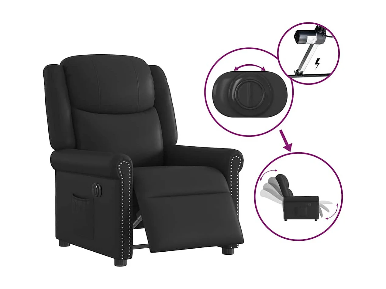 Fauteuil inclinable électrique-Chaise de relax-Fauteuil TV Noir brillant Similicuir SHL2131