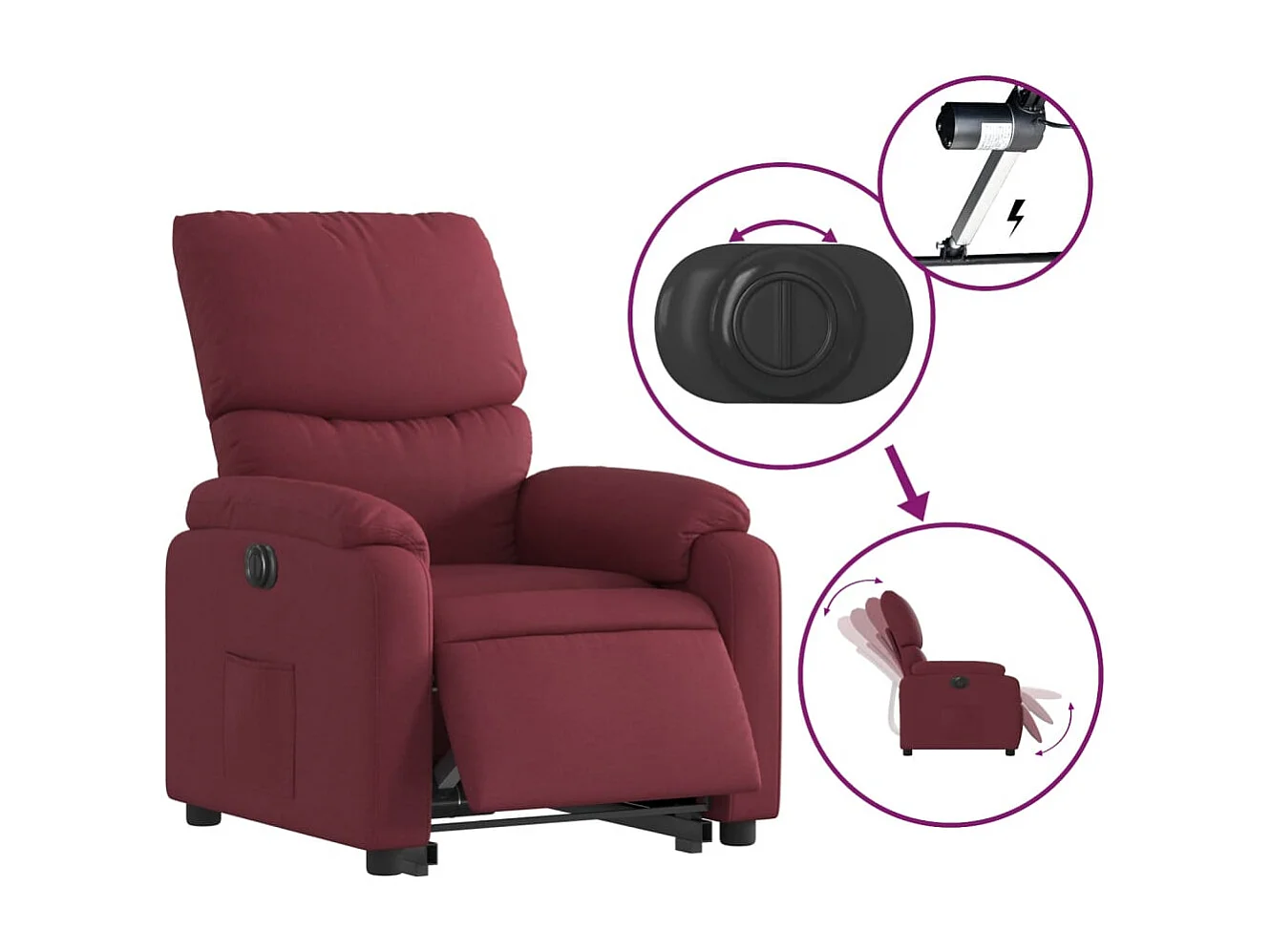 Silla de relax | Sillón eléctrico reclinable elevable de tela rojo tinto SHL2042