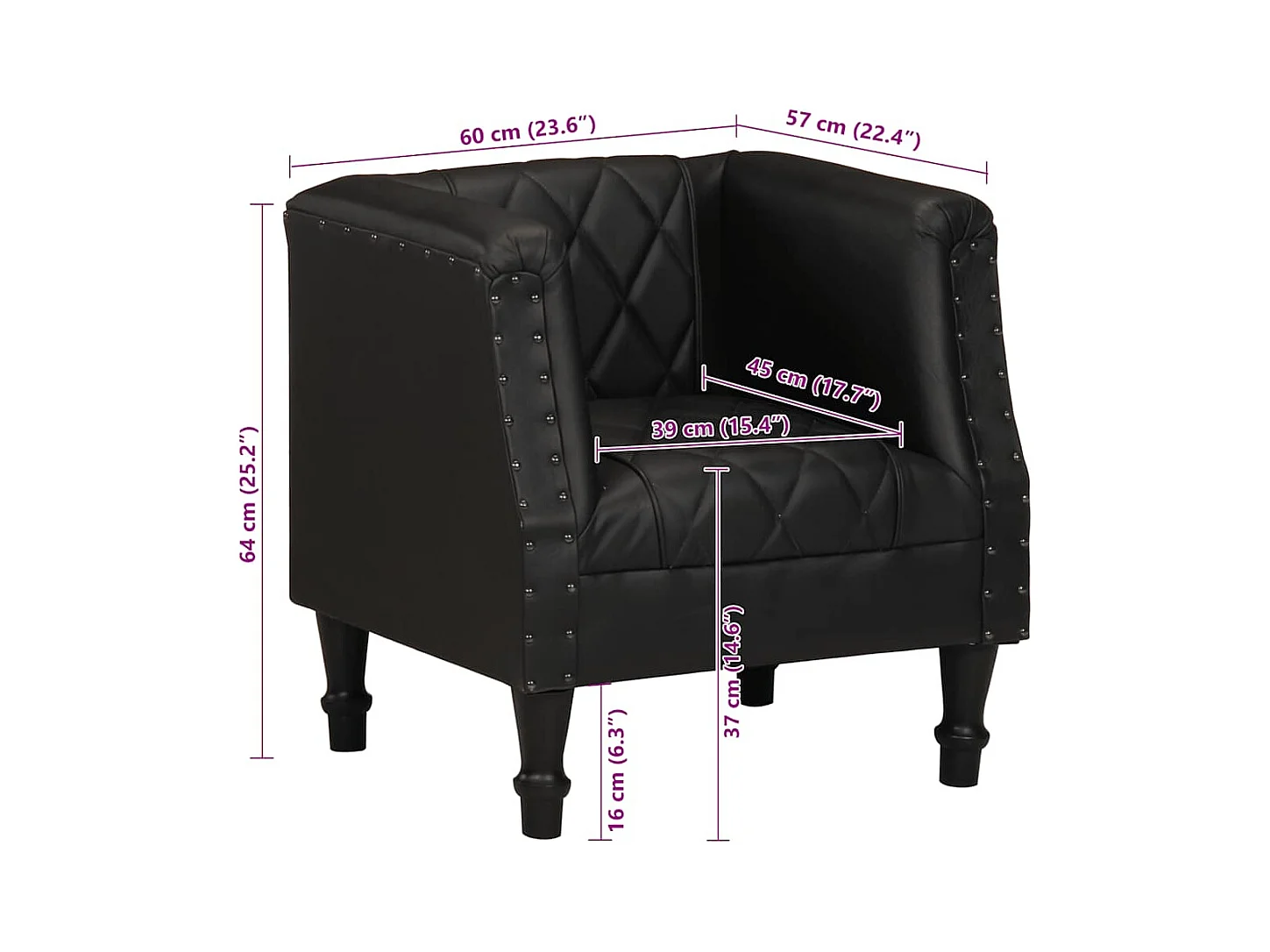 Sillón | Silla de cuero de cabra auténtico negro SHL3706