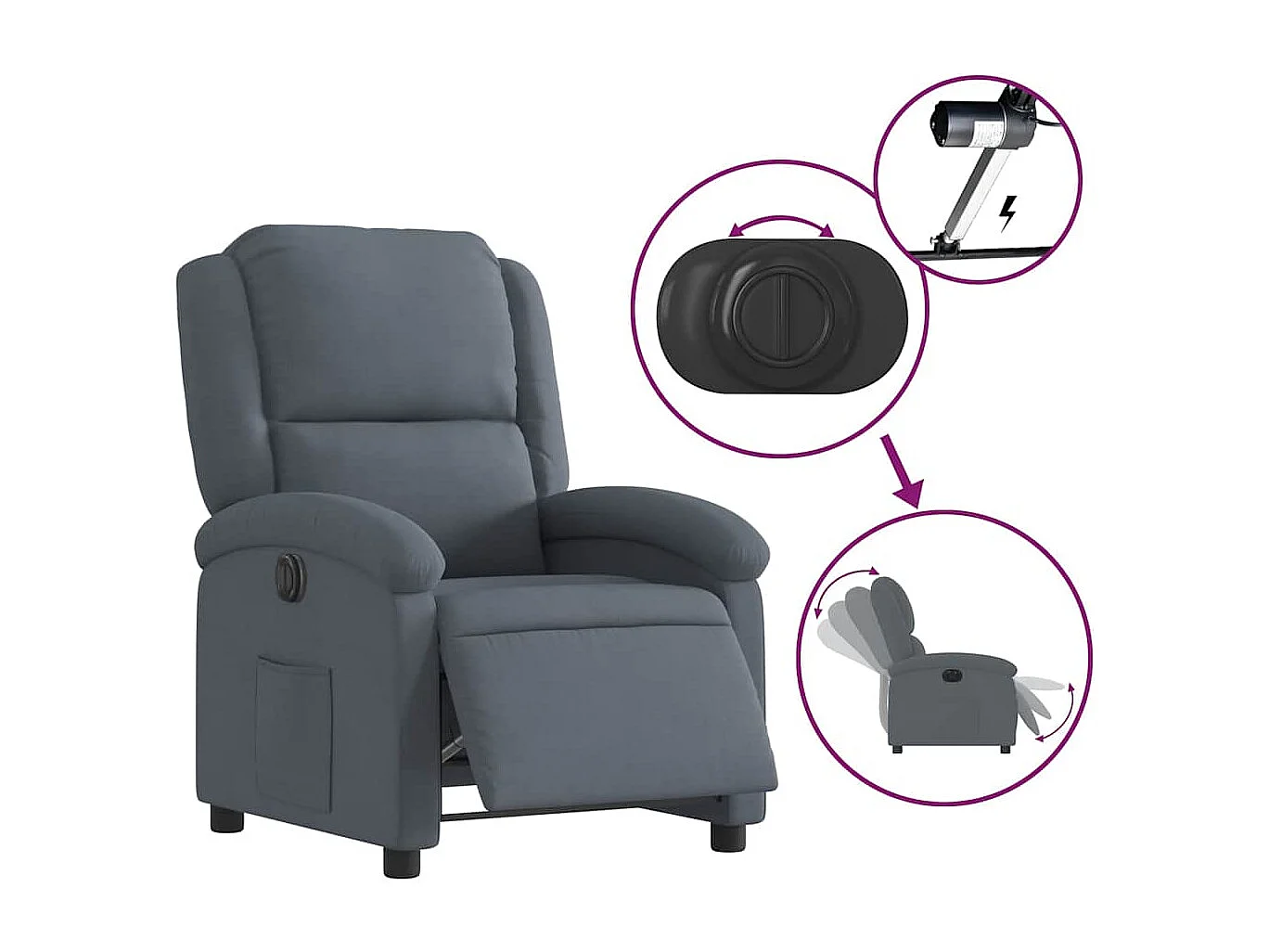 Sillón de relax | Silla | Sillón reclinable eléctrico de terciopelo gris oscuro SHL2837
