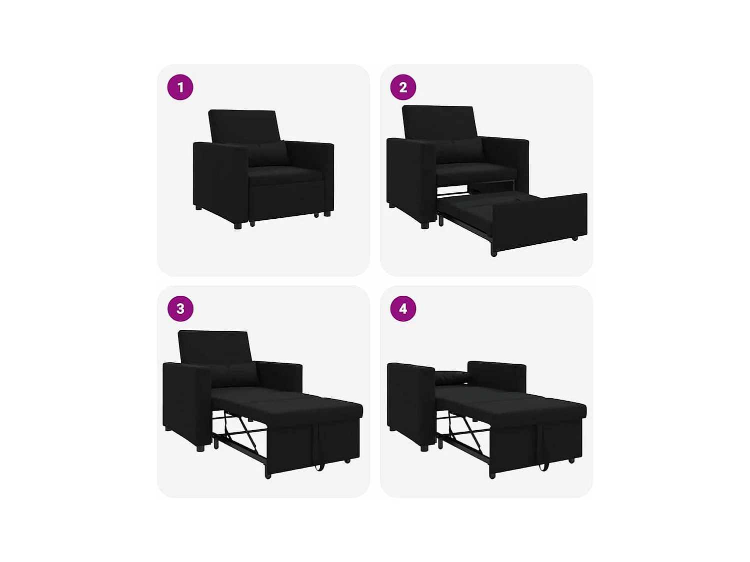 Fauteuil Salon-Chaise de relax-Chaise de Canapé Noir 90x165x87 cm tissu SHL1399