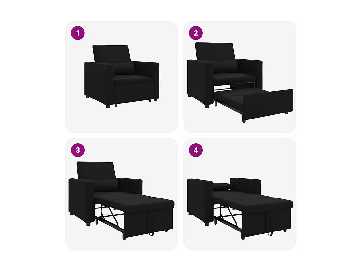 Fauteuil Salon-Chaise de relax-Chaise de Canapé Noir 90x165x87 cm tissu SHL1399