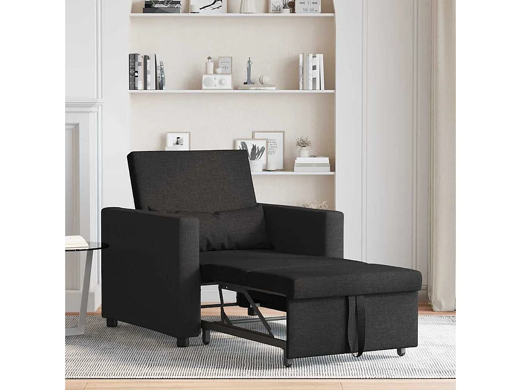 Sofá cama single com rodas Preto 90x165x87 cm tecido SHL709150