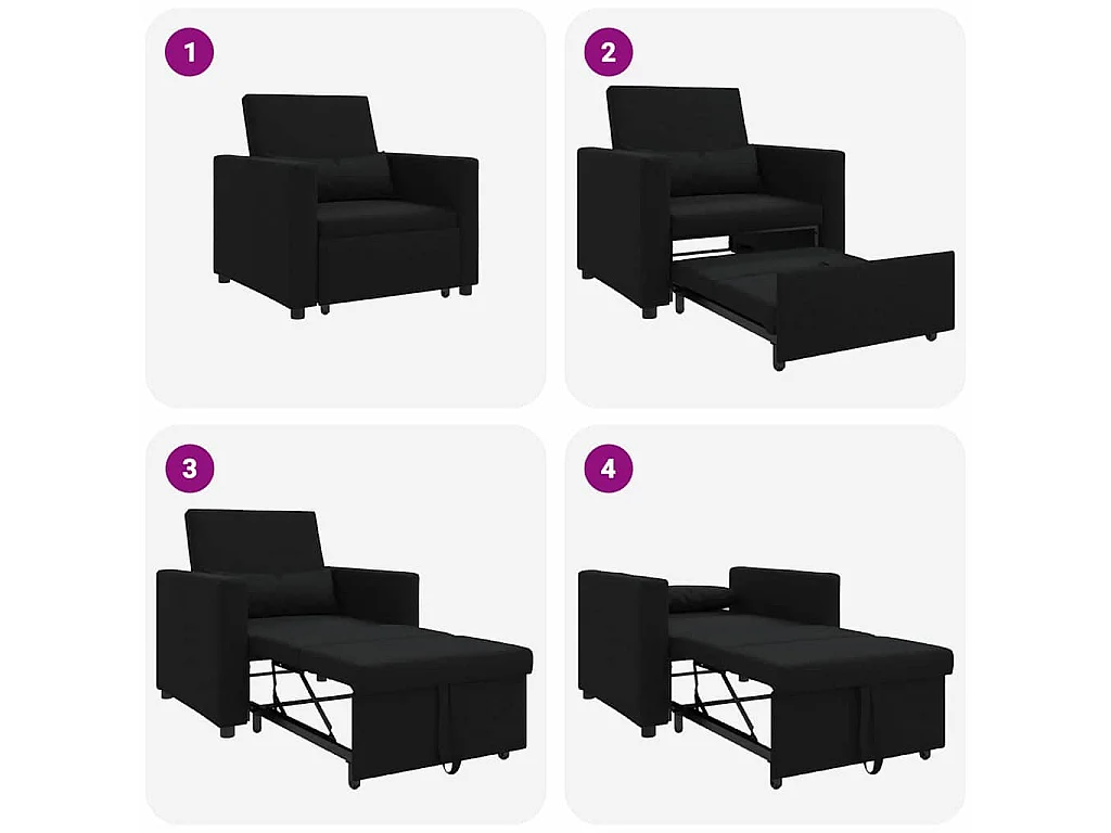 Sofá cama single com rodas Preto 90x165x87 cm tecido SHL709150