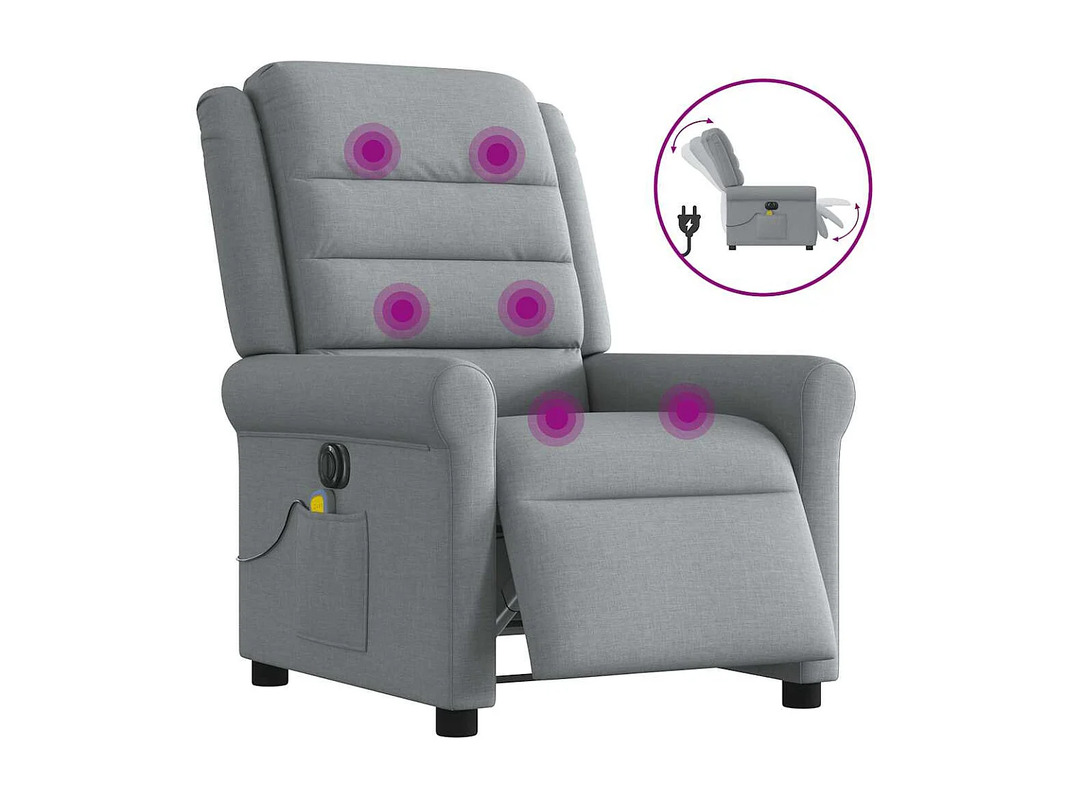 Fauteuil inclinable électrique-Fauteuil de massage de Salon gris clair tissu SHL4512