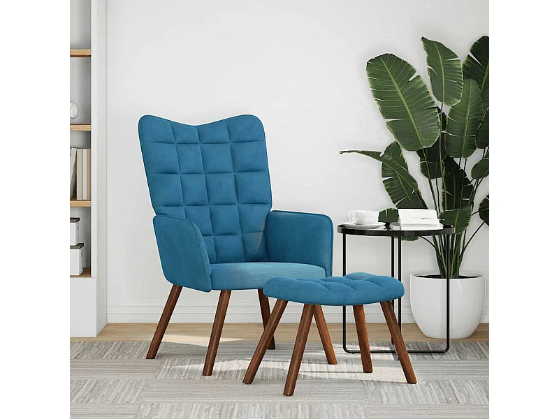 Chaise de relaxation moderne avec tabouret-Fauteuil de Salon Bleu Velours SHL2808