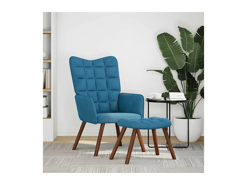 Chaise de relaxation moderne avec tabouret-Fauteuil de Salon Bleu Velours SHL2808