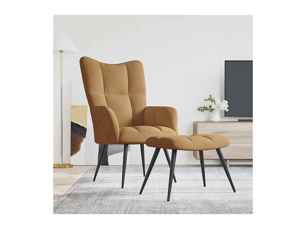 Sillón de relax | Silla de relax con taburete terciopelo marrón SHL4086